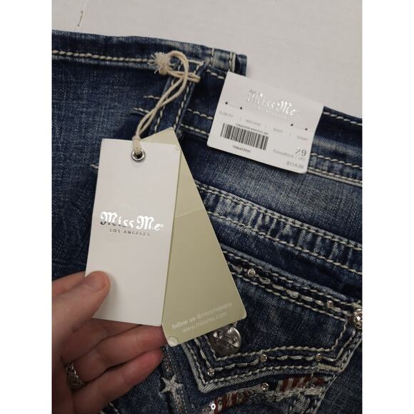 MISS ME Mid Rise Boot Jeans Women's Size 29x30 USA Flag embellished Pockets NWT - Picture 12 of 12